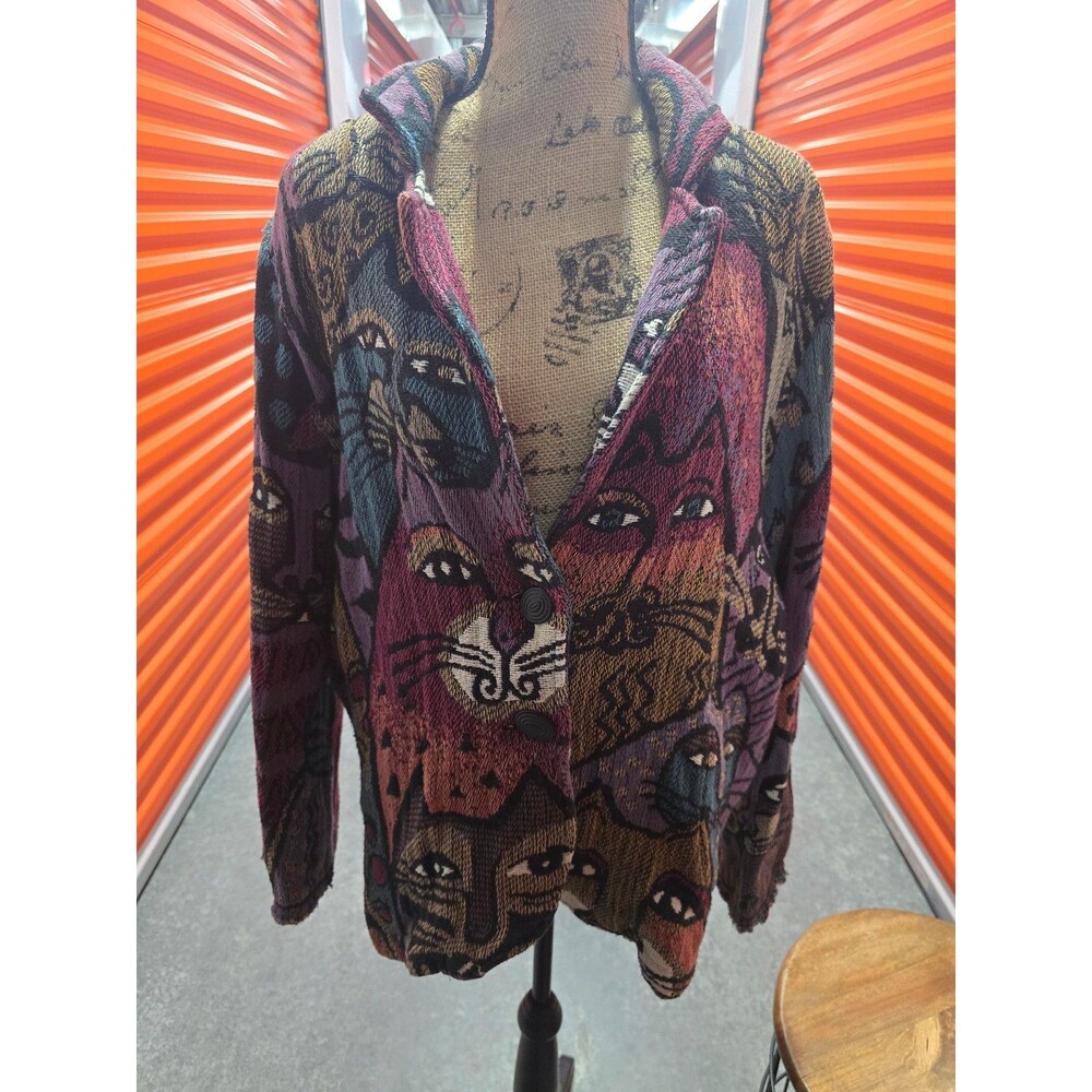 Vtg Laurel Burch woven tapestry blazer of CATS! - Picture 3 of 12